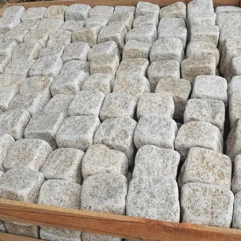 Tumbled Yellow G682 Granite Cobblestone Cubes for Garden Driveways and Outdoor Paving