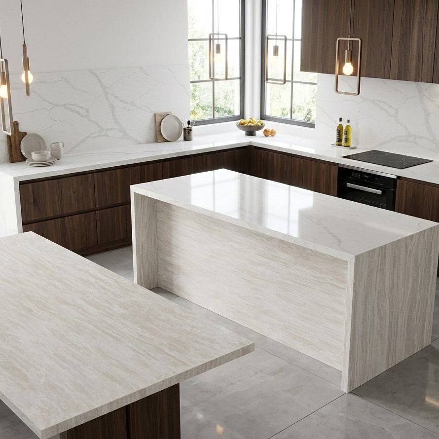 Taj Mahal Artificial Quartz Slab for Kitchen Countertops