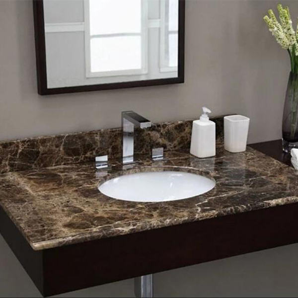 Dark Emperador Brown Marble Vanity Top with Oval Sink Cutout