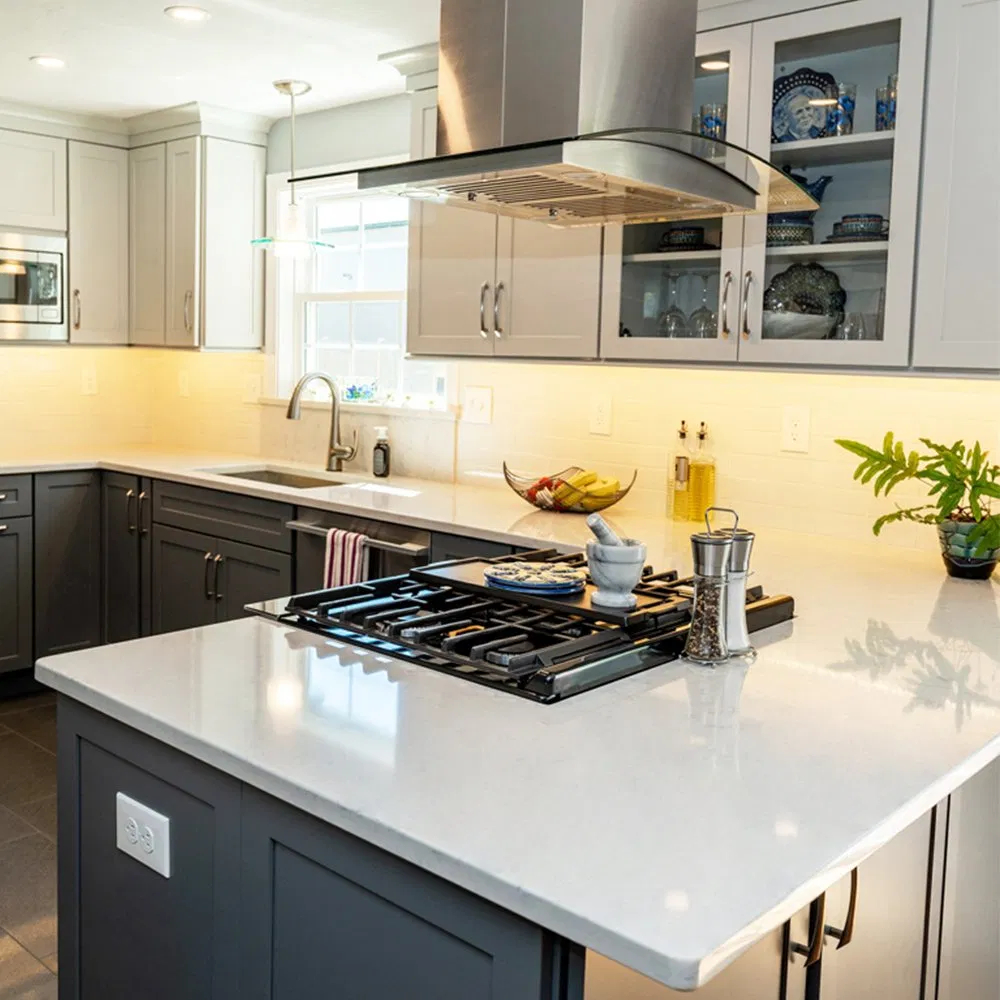 High Gloss Pure White Artificial Quartz Kitchen Countertop
