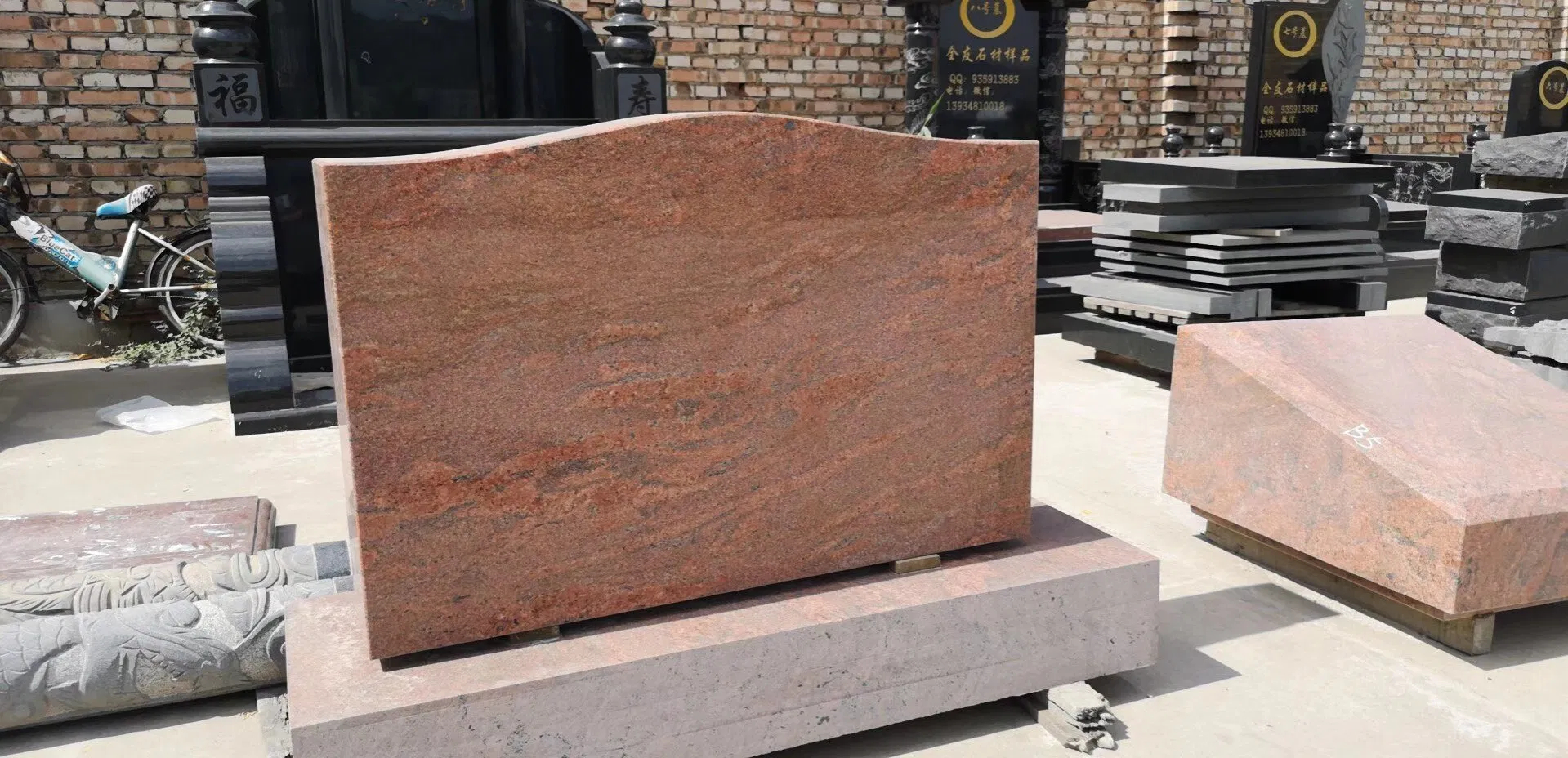 American Style Light Grey Granite Upright Headstone