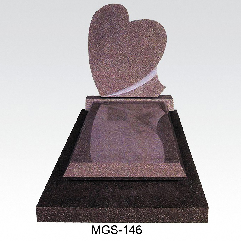 French Style Pink Granite Full Grave Tombstone with Heart Shape