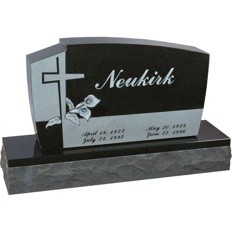 American Style Black Granite Upright Headstone with Cross Design