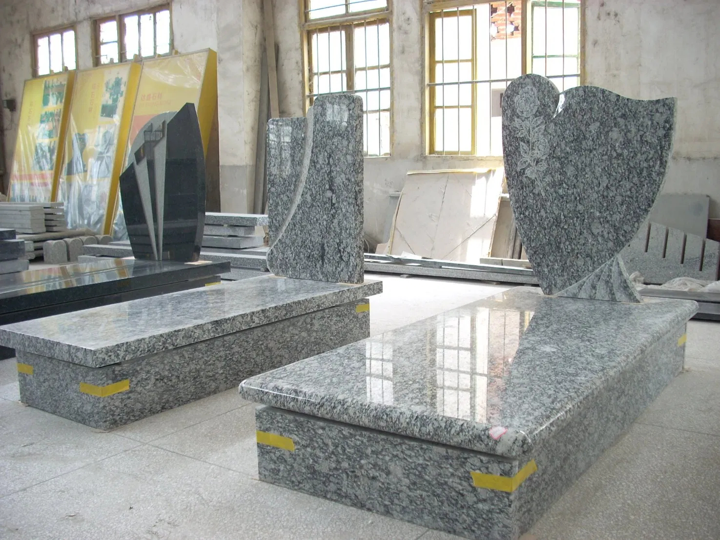 Italian Style Grey Granite Sculptural Full Grave Tombstone