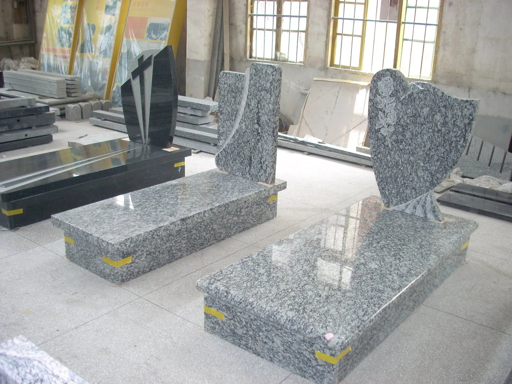 Italian Style Grey Granite Sculptural Full Grave Tombstone