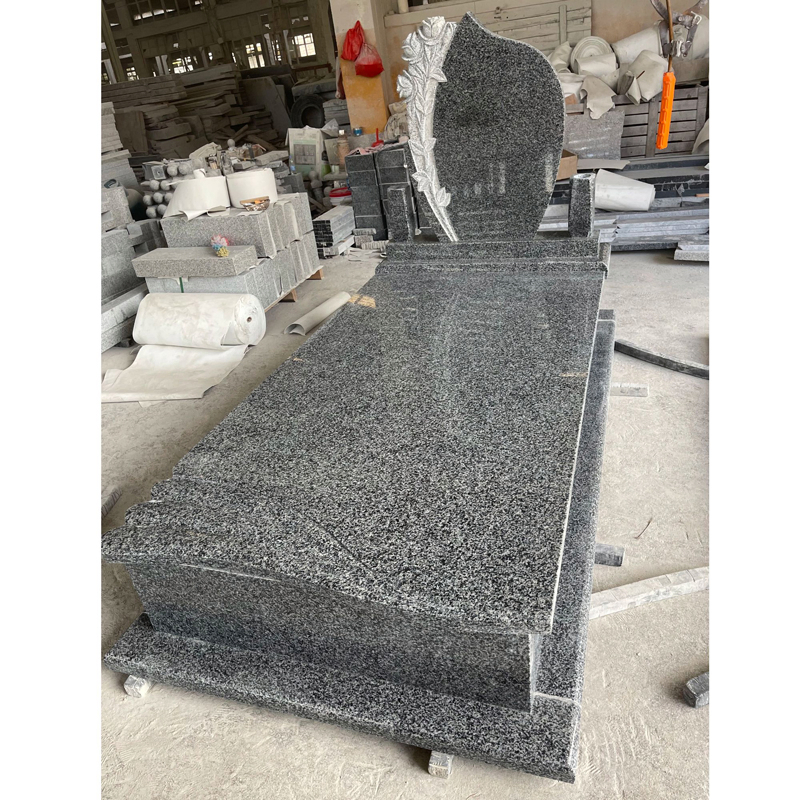 Romanian Style Dark Grey Granite Full Grave Tombstone
