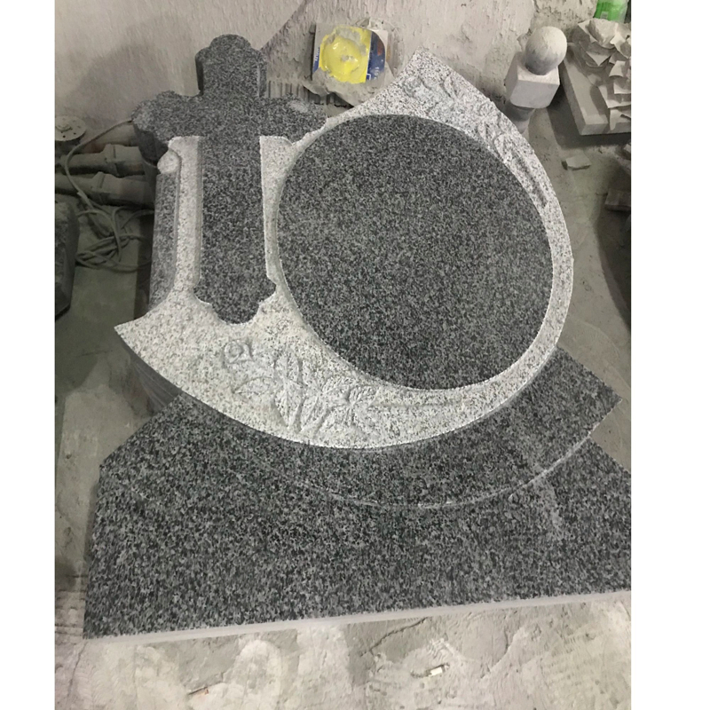 Romanian Style Dark Grey Granite Full Grave Tombstone