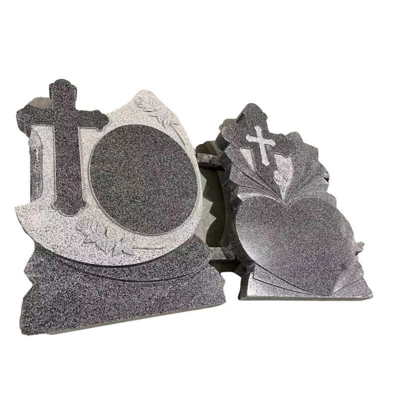 Romanian Style Dark Grey Granite Full Grave Tombstone