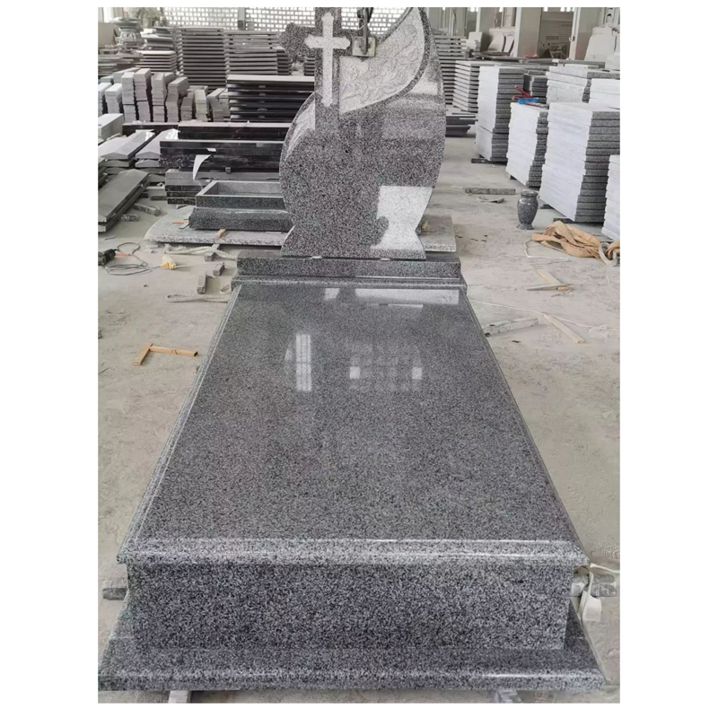 Romanian Style Dark Grey Granite Full Grave Tombstone