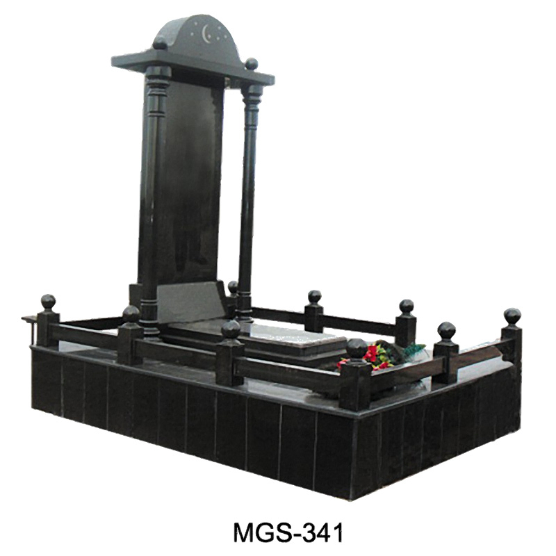 Russian Style Black Granite Column Full Grave Tombstone